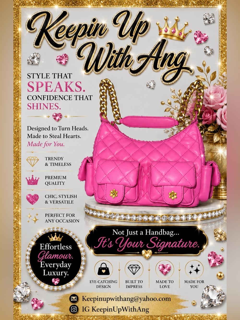 Quilted Pink Chain-Handle Shoulder Bag
